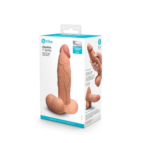 B Vibe Slipskin 7 Inch Realistic Silicone Dildo Girthy with Pressure Tech - Realistic Dildos