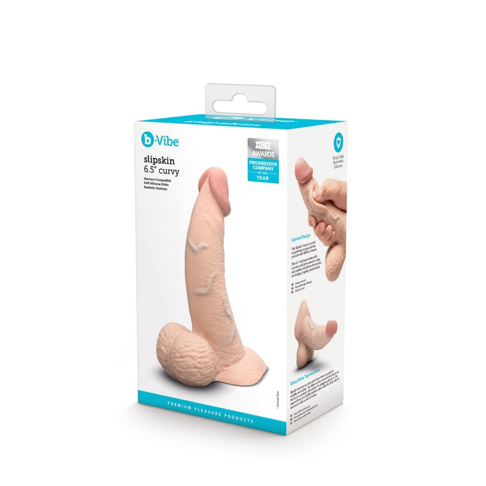 B Vibe Slipskin Curved Realistic Silicone Dildo 6.5 Inch Pressure Reactive - - Realistic Dildos