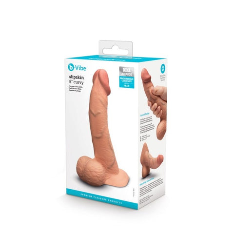 B Vibe Slipskin Curved Realistic Silicone Dildo 8 Inch Pressure Reactive - Realistic Dildos