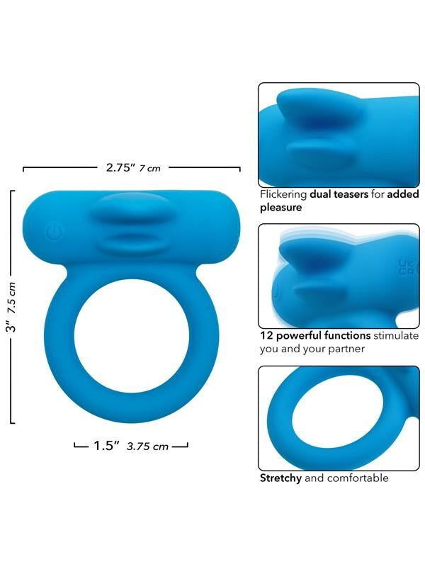 California Exotics Silicone Rechargeable Double Trouble Cock Ring with Dual Stimulators - - Vibrating Cock Rings