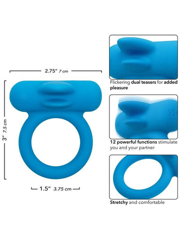 California Exotics Silicone Rechargeable Double Trouble Cock Ring with Dual Stimulators - Vibrating Cock Rings