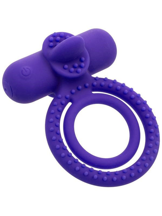 California Exotics Silicone Rechargeable Dual Climaxer Cock Ring with Flickering Tongue - - Vibrating Cock Rings