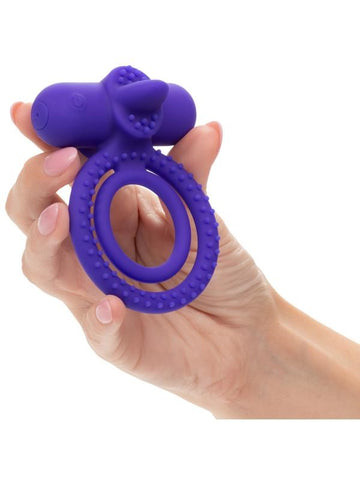 California Exotics Silicone Rechargeable Dual Climaxer Cock Ring with Flickering Tongue - Vibrating Cock Rings
