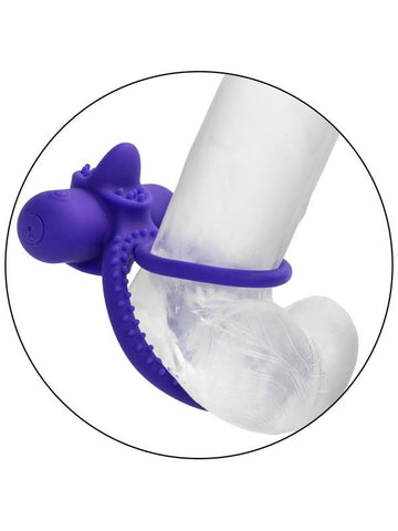 California Exotics Silicone Rechargeable Dual Climaxer Cock Ring with Flickering Tongue - Vibrating Cock Rings