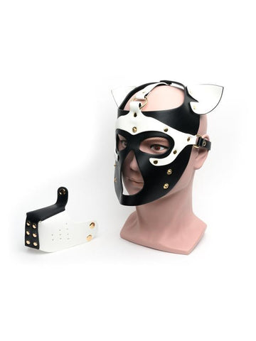 Sport Fucker Bondage Play Pup Hood Black White Premium Polyurethane Design - Bondage Hoods