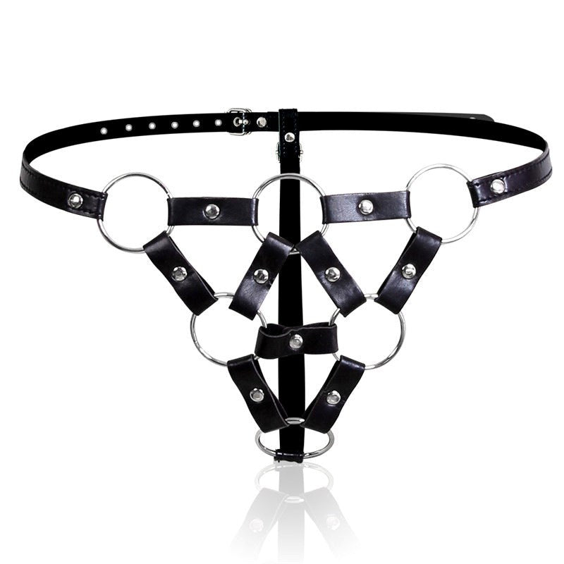 BDStyle Faux Leather BDSM Play Studded G String with Metal Studs - Her Fetish