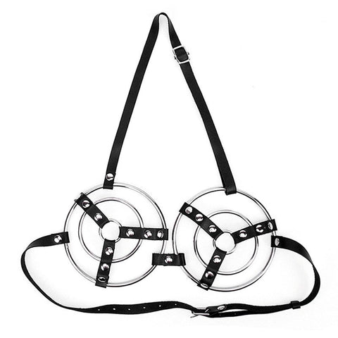 BDStyle Female Fetish Metal Ring Bra with Adjustable PU Leather Straps - Her Fetish