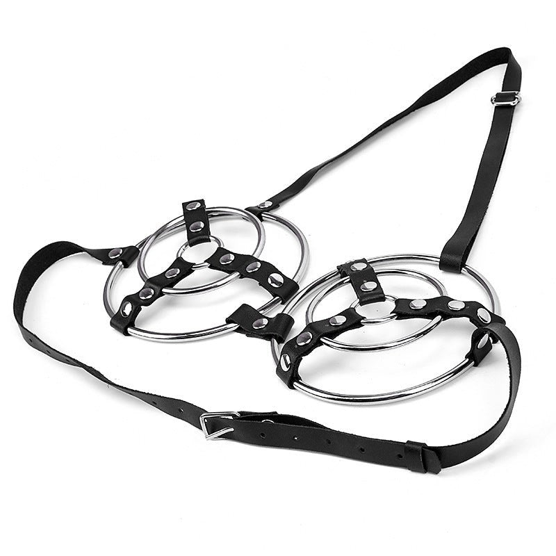 BDStyle Female Fetish Metal Ring Bra with Adjustable PU Leather Straps - Her Fetish