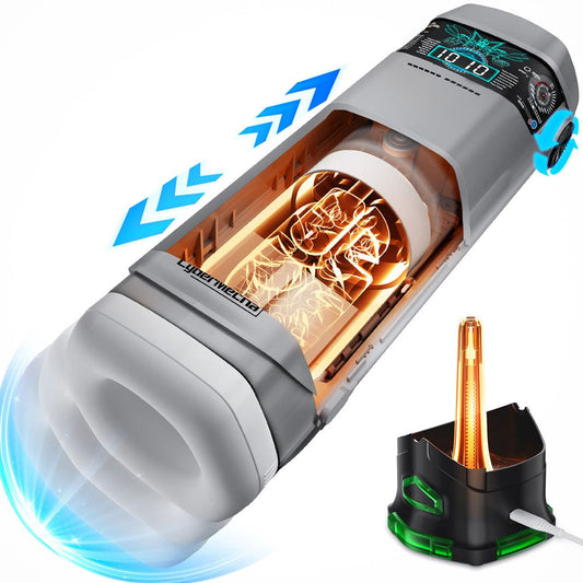 Topco CyberSkin B Titan Thrusting Auto Male Masturbator Grey with Heating - - Masturbators and Strokers