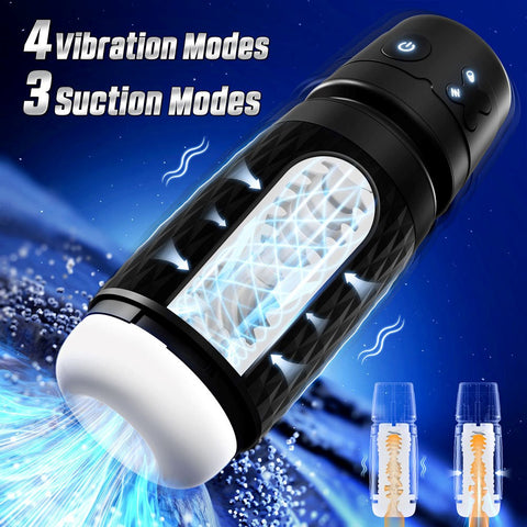 Topco CyberSkin B Warrior Sucking and Vibrating Mens Masturbator Black - Masturbators and Strokers