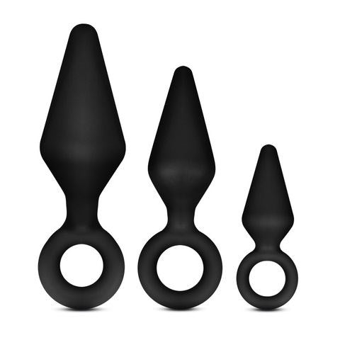 Blush Novelties Anal Adventures Platinum Loop Butt Plug Kit 3 Sizes Black - Butt Plugs