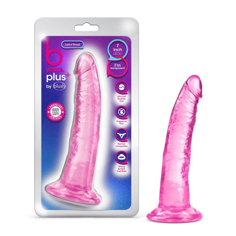 Blush Novelties B Yours Plus Lust N Thrust Realistic Dong 19cm Pink Curved TPE - - Realistic Dildos