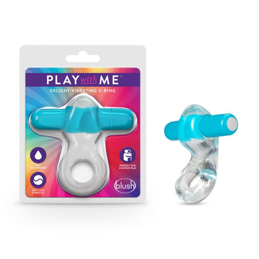 Blush Novelties Play With Me Delight Vibrating Cock Ring Clear Blue TPE - - Vibrating Cock Rings