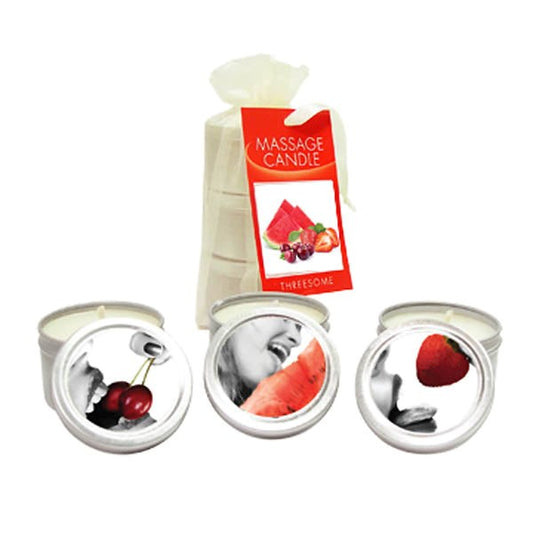 Earthly Body Edible Massage Candles Threesome 3 Pack Watermelon Cherry Strawberry - - Sex Pheromones and Perfumes