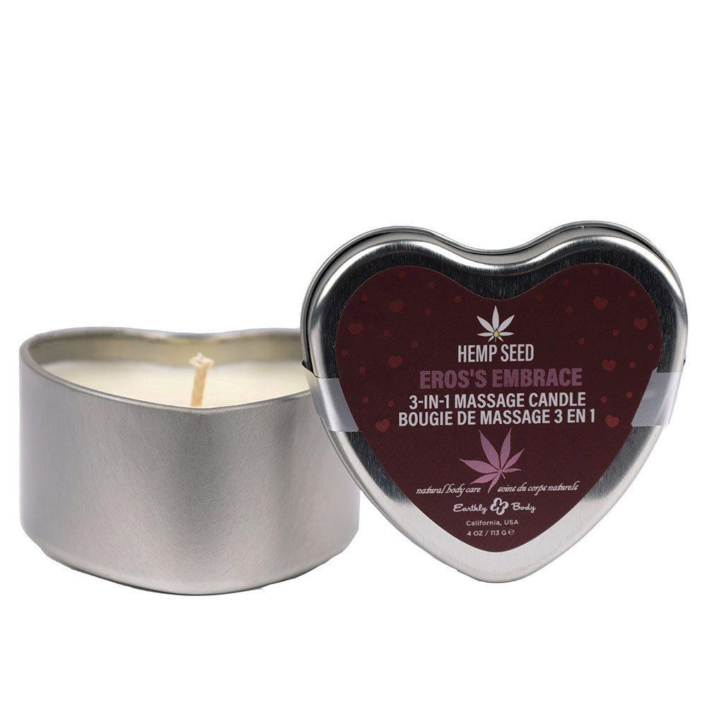 Earthly Body Hemp Seed 3 in 1 Massage Heart Candle Eros Embrace 113g Sensual Warmth - - Sex Pheromones and Perfumes