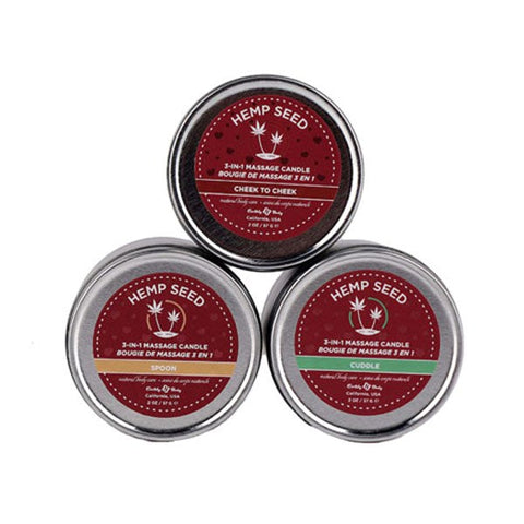 Earthly Body Hemp Seed Lovers Mini Scented Candles 3 Pack Massage Oil Candles - Sex Pheromones and Perfumes