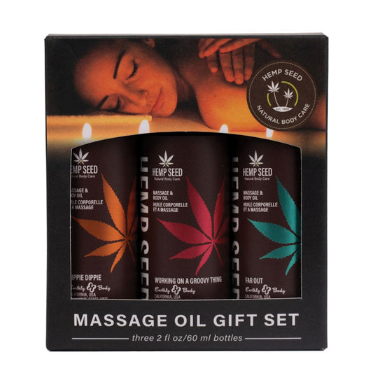 Earthly Body Hemp Seed Summer Scented Massage Oil Trio Gift Set 59ml Three Fragrances - - Massage Oils and Lubricants