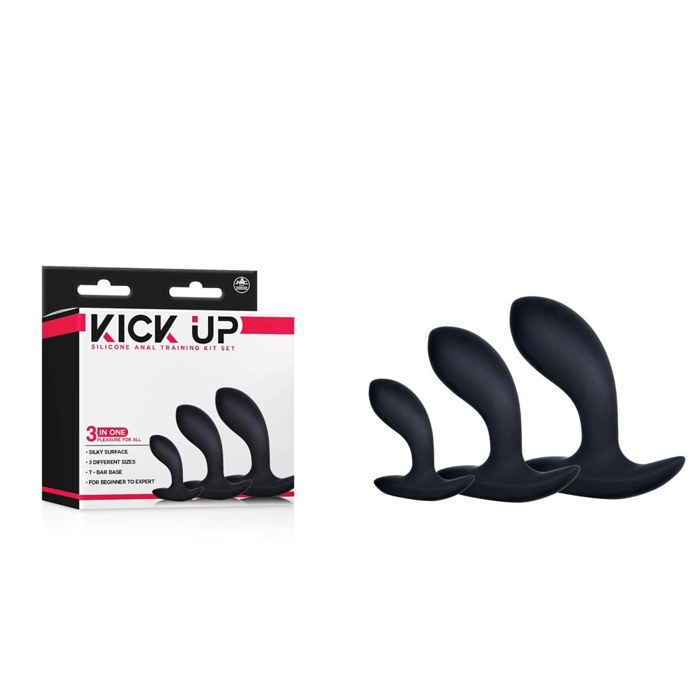 NANMA Corporation Excellent Power Kick Up Anal Trainer Butt Plugs 3 Sizes Set Black - - Butt Plugs