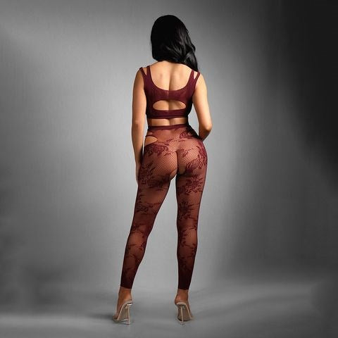 Fantasy Lingerie Sheer Fantasy Undivided Attention Bodystocking Burgundy - Body Stockings