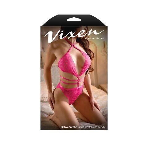 Fantasy Lingerie Vixen Between The Lines Teddy Hot Pink - Teddies and Bodysuits
