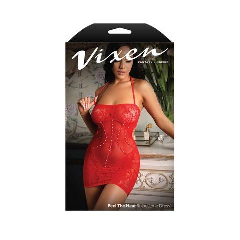 Fantasy Lingerie Vixen Feel The Heat Lace Halter Dress Red - BabyDolls And Chemises