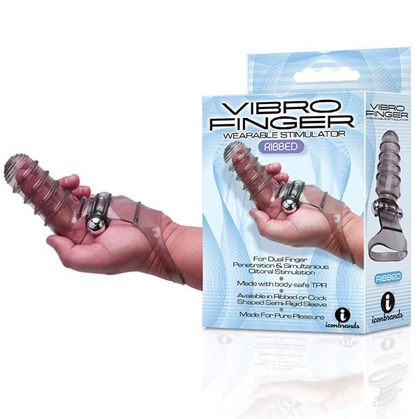 Icon Brands The 9s VibroFinger Ribbed Vibrating Finger Stimulator Grey - - Finger and Tongue Vibrators
