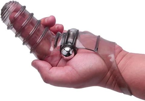 Icon Brands The 9s VibroFinger Ribbed Vibrating Finger Stimulator Grey - Finger and Tongue Vibrators