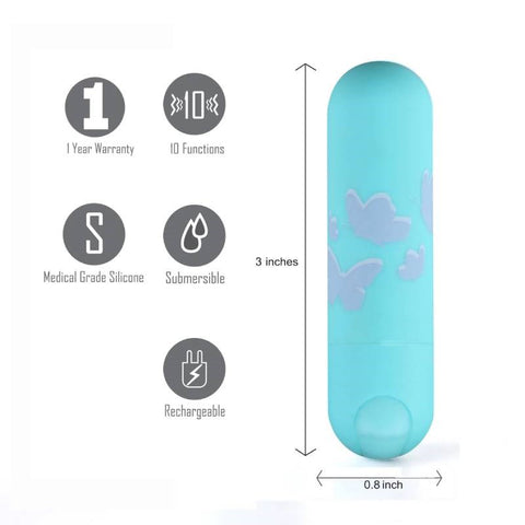 Maia Toys Maia Julia 10 Function USB Rechargeable Bullet Vibrator Teal Clitoral - Bullet Vibrators