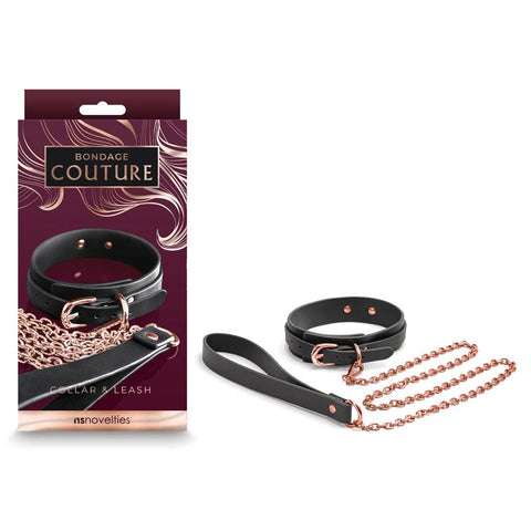 NS Novelties Bondage Couture Collar & Leash Black Premium BDSM Control Set - Collars and Leads