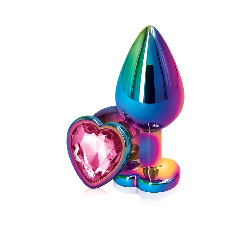 NS Novelties Rear Assets Multi Coloured Anal Plug Medium Chrome Heart Gem Base - - Butt Plugs