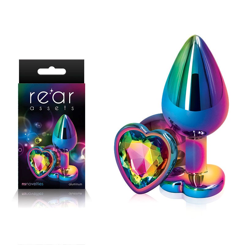 NS Novelties Rear Assets Multi Coloured Anal Plug Medium Chrome Heart Gem Base - - Butt Plugs