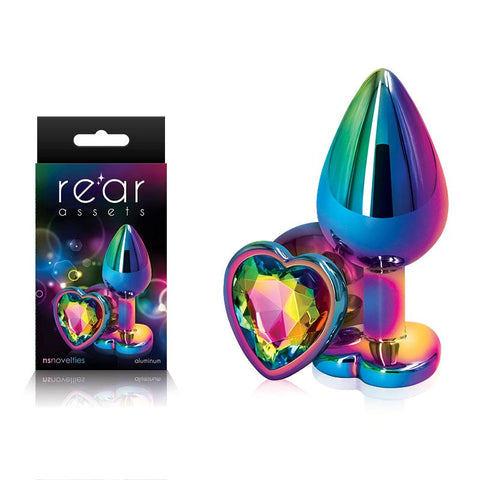 NS Novelties Rear Assets Multi Coloured Anal Plug Medium Chrome Heart Gem Base - Butt Plugs