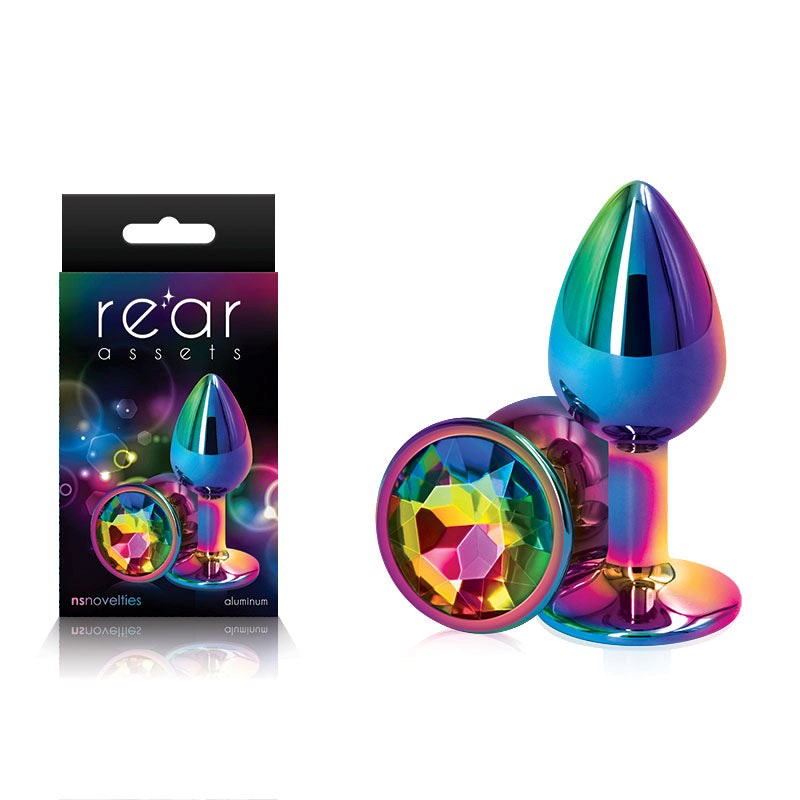 NS Novelties Rear Assets Multi Coloured Gem Base Metal Butt Plug Small Chrome Anal - - Butt Plugs