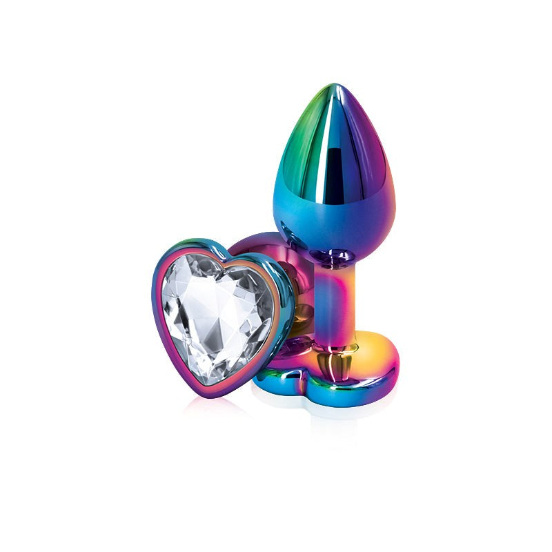 NS Novelties Rear Assets Multi Coloured Heart Shape Gem Base Butt Plug Small - - Butt Plugs