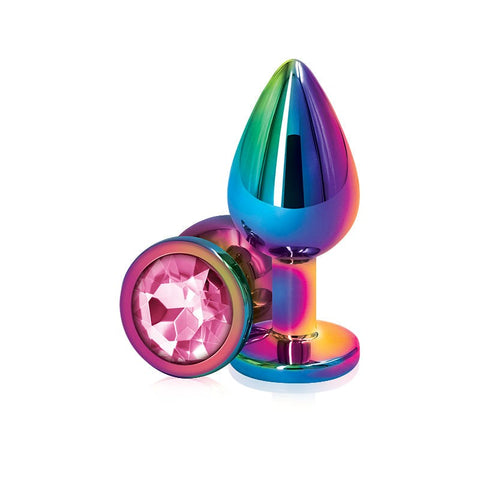 NS Novelties Rear Assets Medium Metal Butt Plug Chrome Plated Pink Gem Base - Butt Plugs