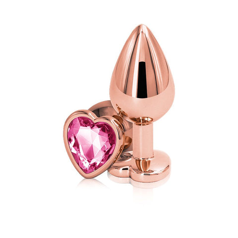 NS Novelties Rear Assets Rose Gold Heart Gem Base Metal Anal Plug Medium Chrome Aluminum - Butt Plugs