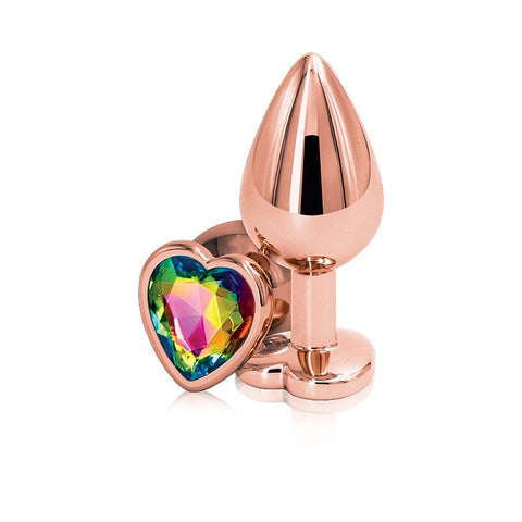 NS Novelties Rear Assets Rose Gold Heart Gem Base Metal Anal Plug Medium Chrome Aluminum - Butt Plugs