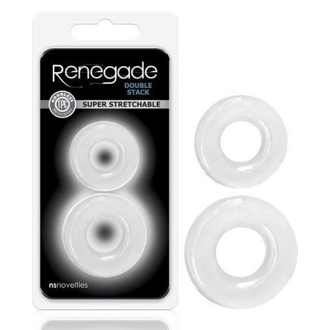 NS Novelties Renegade Double Stack Stretchy Cock Rings Set Clear Two Sizes - Cock Ring Sets