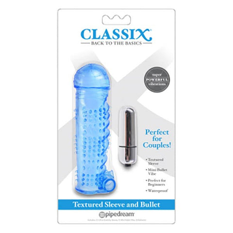 Pipedream Products Pipedream Classix Textured Penis Sleeve With Bullet Blue - Penis Sleeves and Extenders