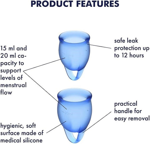 Satisfyer Feel Confident Silicone Menstrual Cups Set of 2 Dark Blue Medical Grade - Menstrual Cups