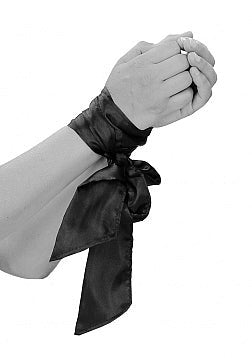 Shots Toys OUCH Black and White Bondage Silky Ribbon Premium Silk Restraint - Cuffs And Restraints