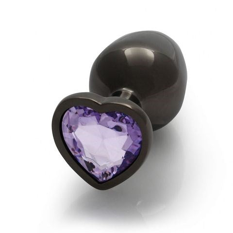 Shots Toys OUCH Heart Gem Base Gunmetal Butt Plug Medium with Heart Gem Base - Butt Plugs