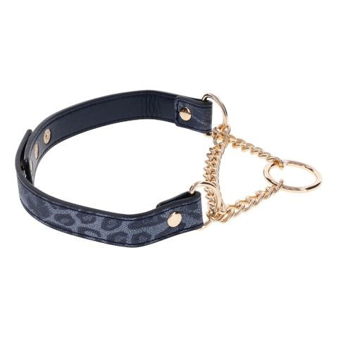 Sportsheets Sex & Mischief Cougar Day Bondage Collar Navy Blue Gold Ring - Collars and Leads