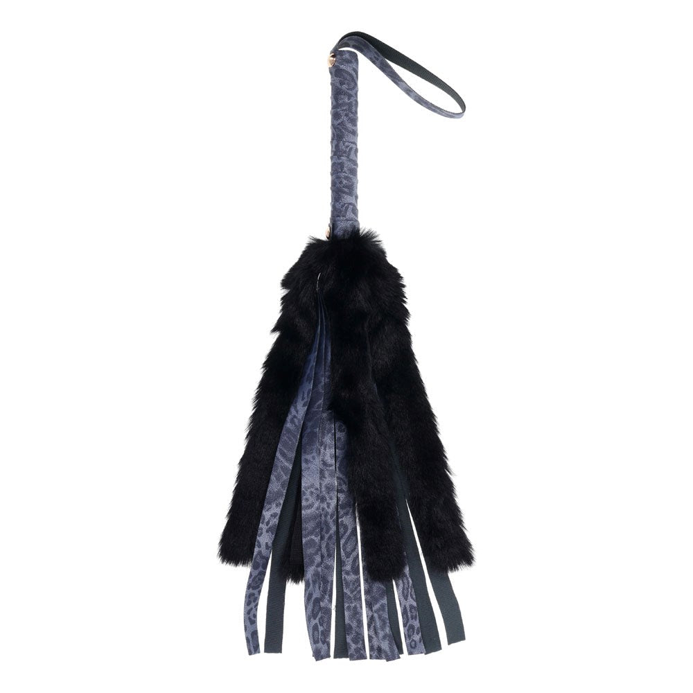 Sportsheets Sex & Mischief Cougar Faux Fur Flogger Navy Blue Black Dual Texture - Whips And Crops