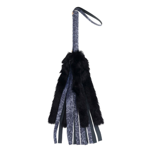 Sportsheets Sex & Mischief Cougar Faux Fur Flogger Navy Blue Black Dual Texture - - Whips And Crops