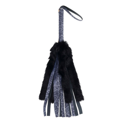 Sportsheets Sex & Mischief Cougar Faux Fur Flogger Navy Blue Black Dual Texture - Whips And Crops
