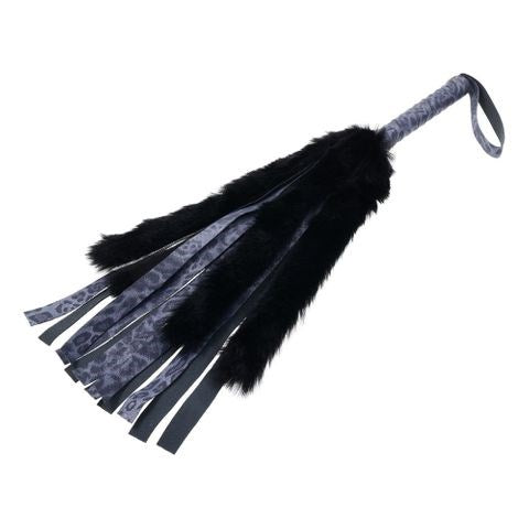 Sportsheets Sex & Mischief Cougar Faux Fur Flogger Navy Blue Black Dual Texture - Whips And Crops
