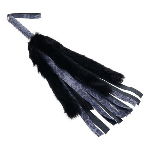 Sportsheets Sex & Mischief Cougar Faux Fur Flogger Navy Blue Black Dual Texture - Whips And Crops