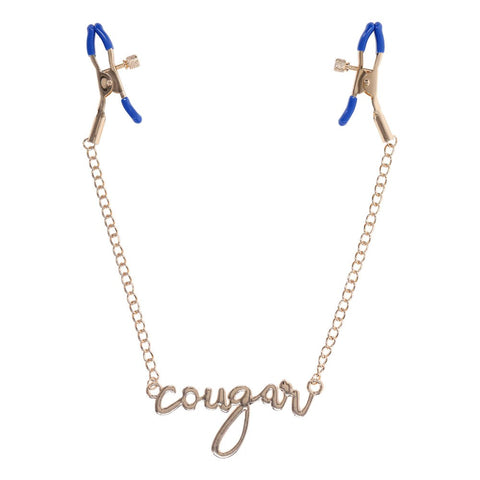Sportsheets Sex & Mischief Cougar Nipple Clamps With Chain Gold Adjustable - Nipple and Clit Clamps