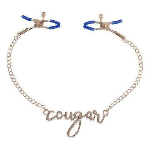 Sportsheets Sex & Mischief Cougar Nipple Clamps With Chain Gold Adjustable - Nipple and Clit Clamps